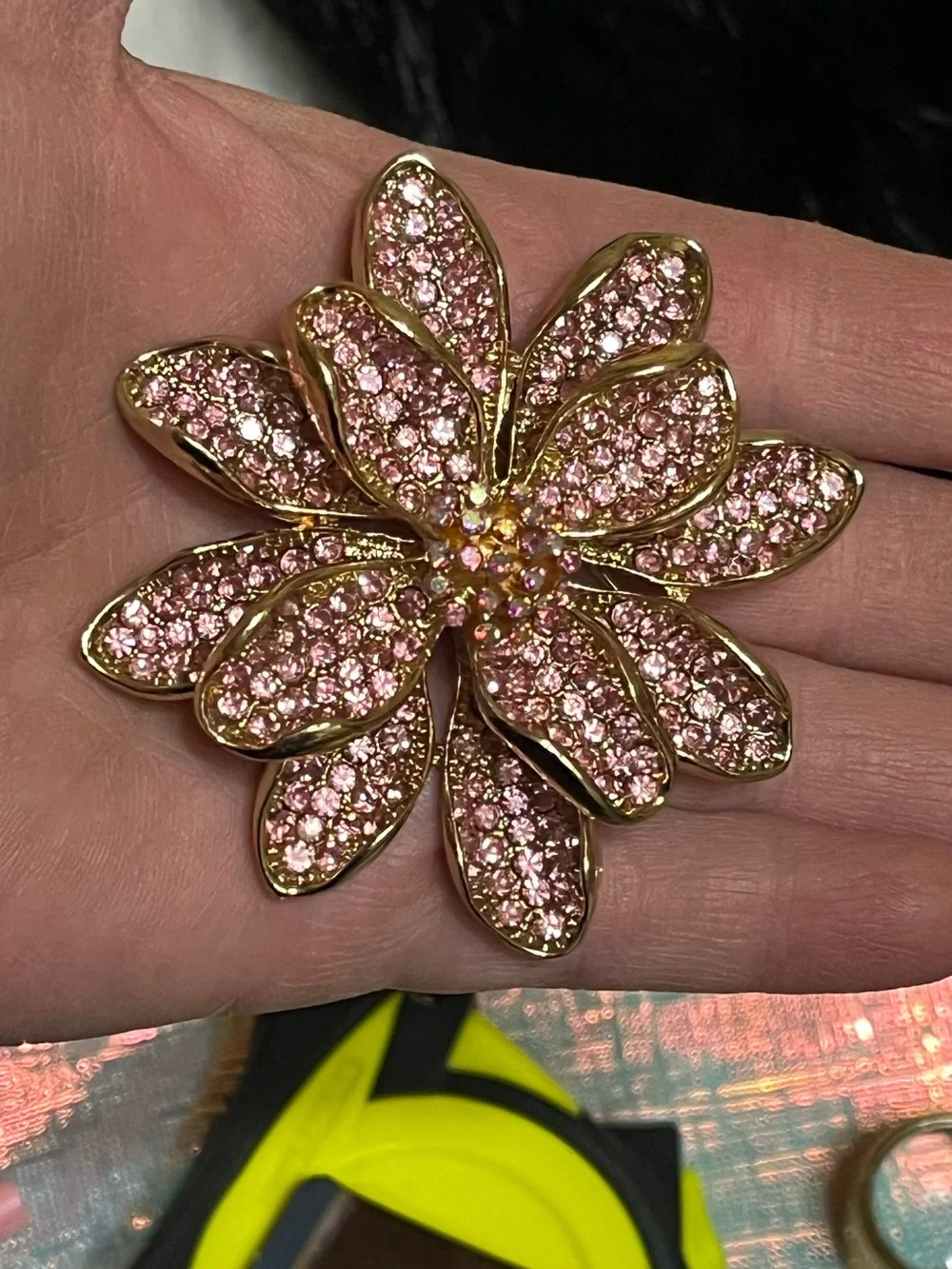 Pink Rhinestone Flower Burst Brooch